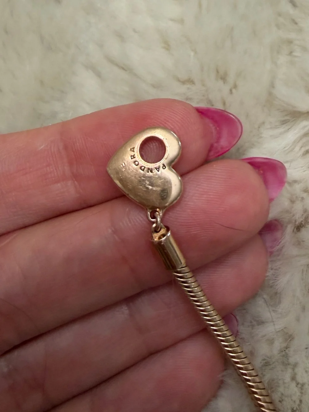 Pandora Rose Gold Snake Chain Bracelet with Heart Toggle